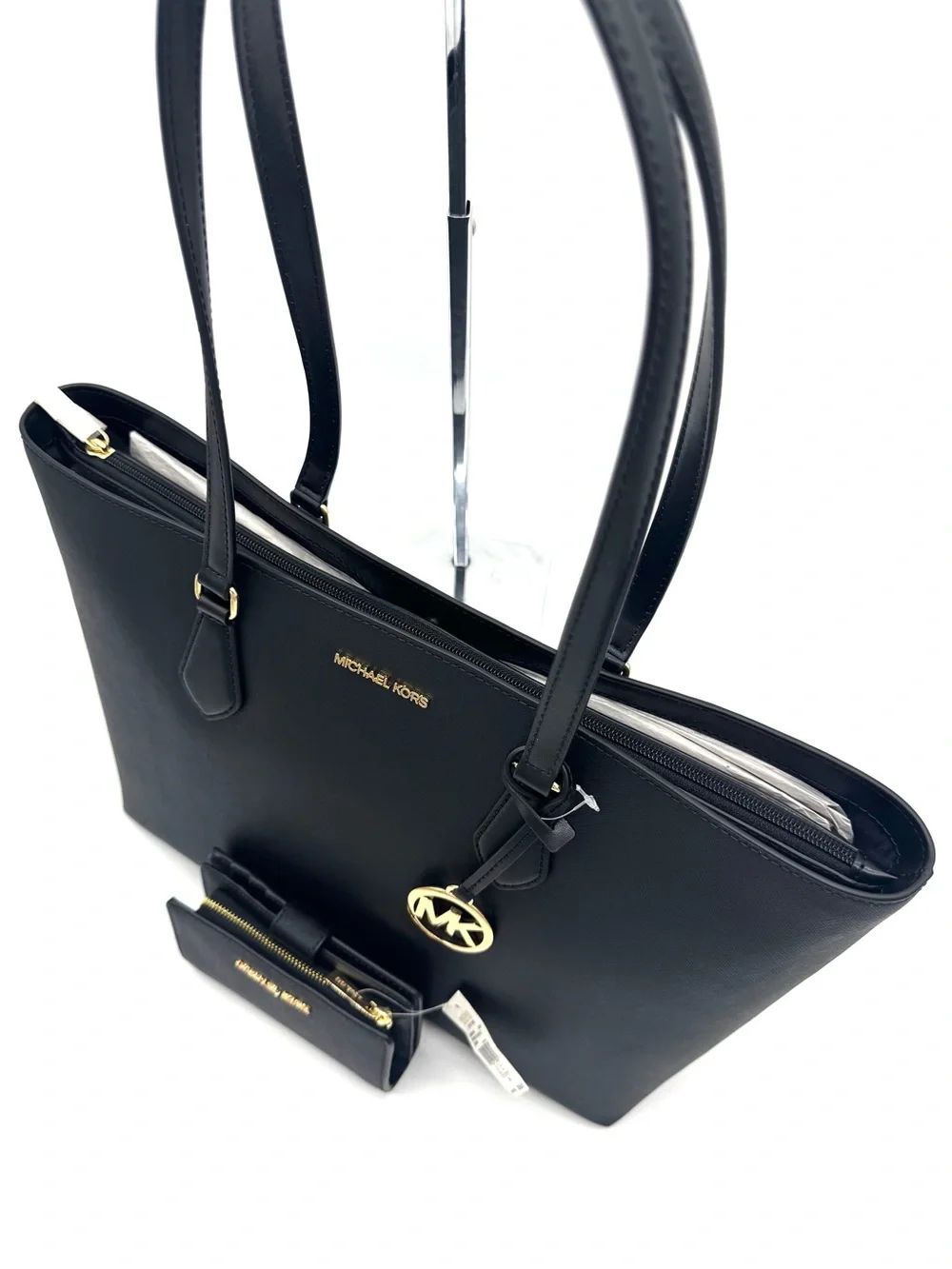 Michael Kors Bag Large Sheila Mf Tote Bag & Large Trifold Wallet Black/Gold